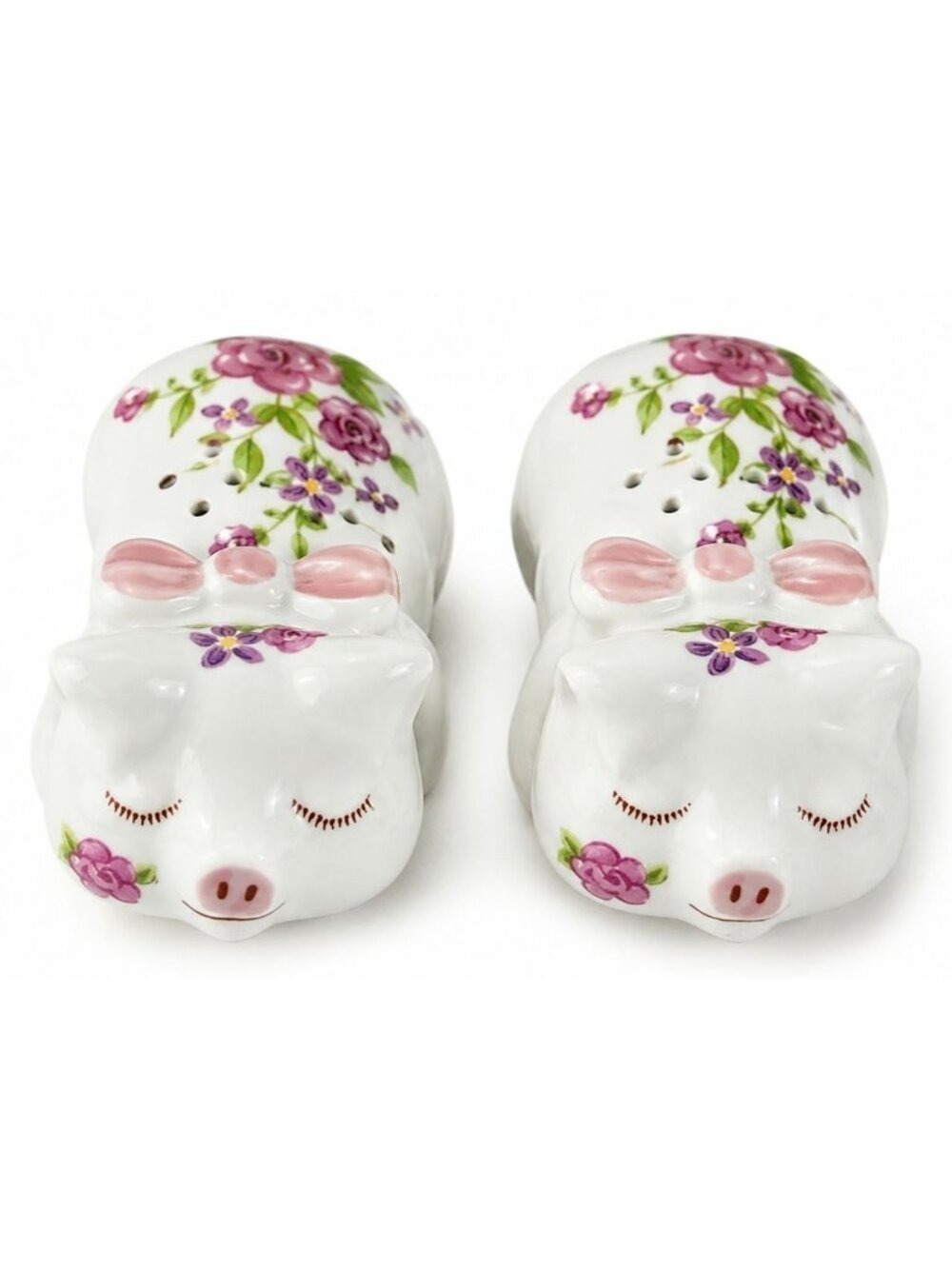 Set of 2 Vintage Avon Sleeping Pig Pomander Holders 1978 Ceramic Sachet Potpourr